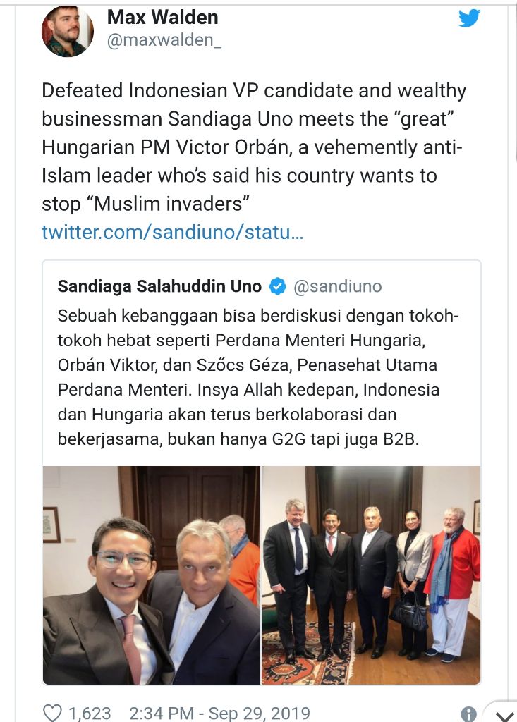 Sandiaga Uno Disorot Jurnalis Internasional Bertemu Pimpinan Anti Islam dan Imigran