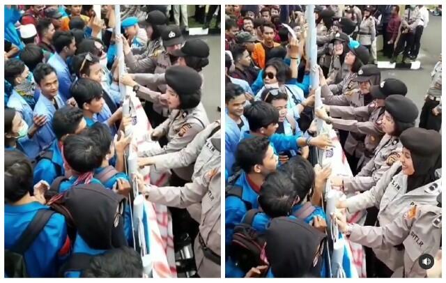 Polwan Cantik Jaga Demo Mahasiswa, Warganet: Anti Rusuh Ini Mah!