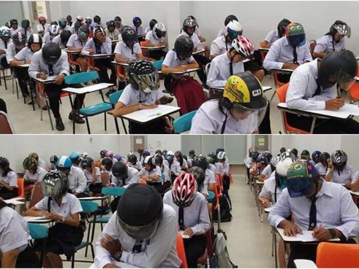 Viral, Mahasiswa Thailand Pakai Helm Saat Ujian!