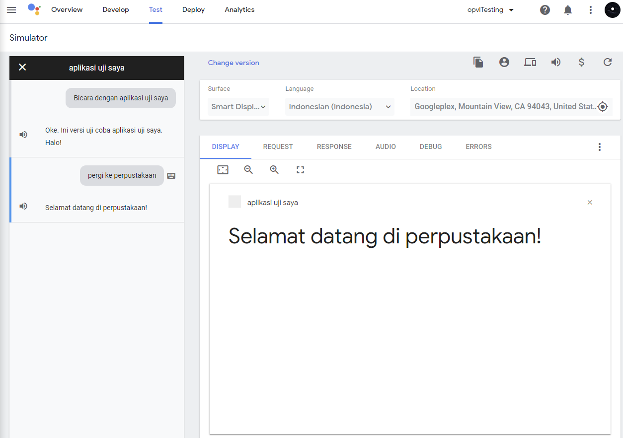 Aplikasi Google Asisten - Dialogflow