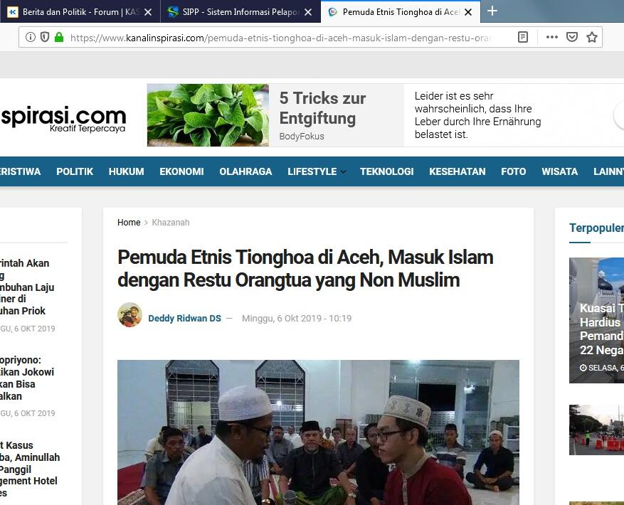 Pemuda Etnis Tionghoa di Aceh, Masuk Islam dengan Restu Orangtua yang Non Muslim