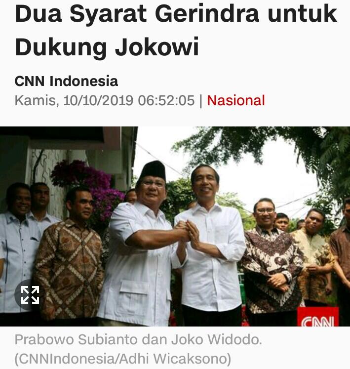 Dua Syarat Gerindra untuk Dukung Jokowi