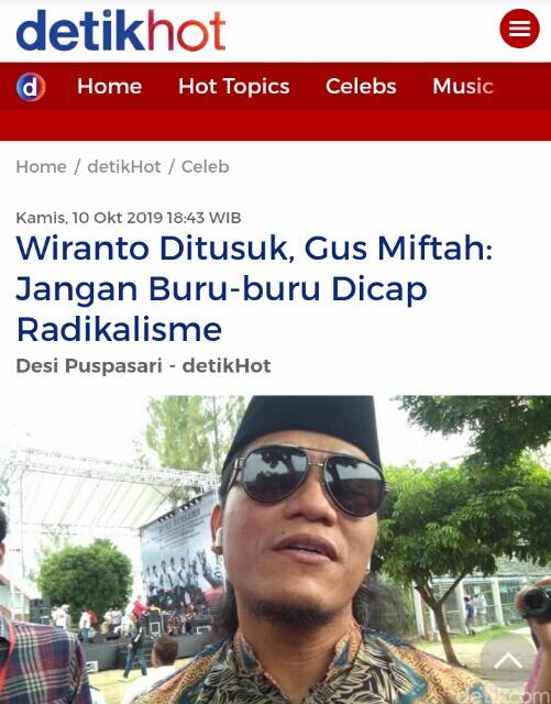 Soal Aksi Penusukan Wiranto, Gus Miftah: Tindak Tegas Pelaku!