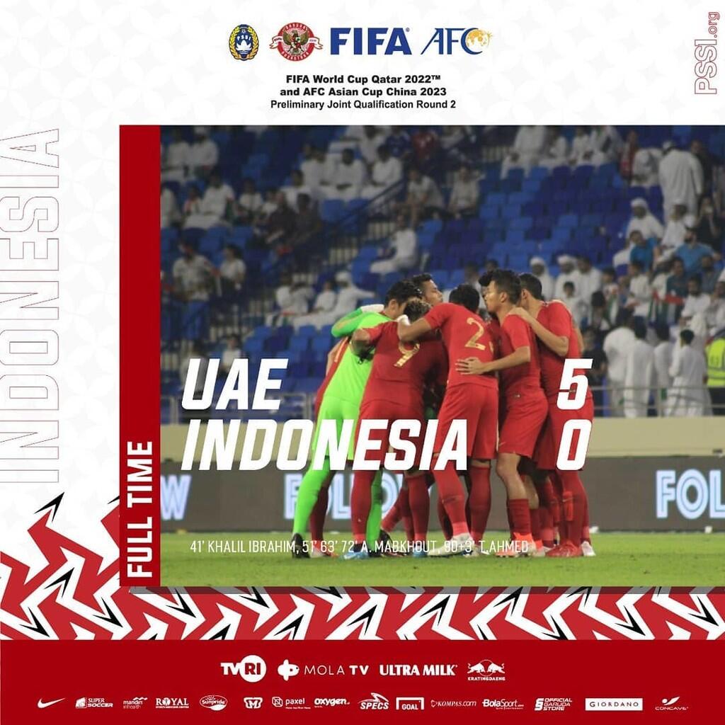 Hasil Kualifikasi Piala Dunia: Uni Emirat Arab 5-0 Indonesia