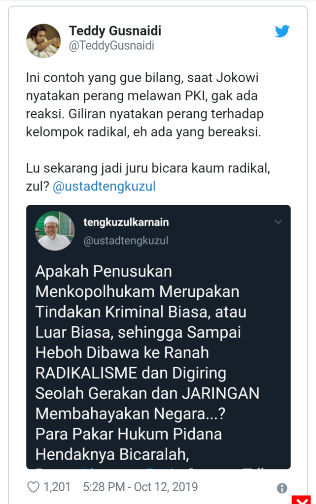Soal Kasus Wiranto, Politisi PKPI ke Tengku Zul: Lu Jadi Jubir Radikal?