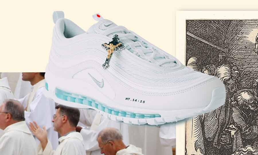 Кроссовки иисуса. Nike со Святой водой. Air Max со Святой водой. Кроссовки от Иисуса. Кроссовки найк со Святой водой.