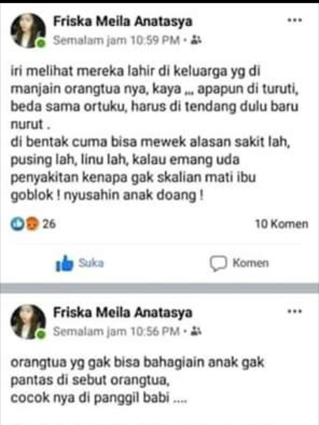 Anak yang Sebut Ibunya Idiot Posting Makian Serupa Berulang Kali