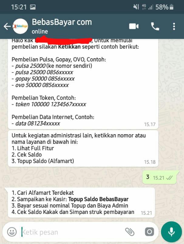 Fitur Baru Dari Aplikasi BebasBayar. Transaksi Hanya Dengan Via Chatt WhatsApp