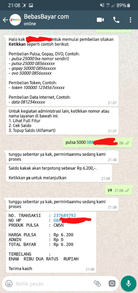 Fitur Baru Dari Aplikasi BebasBayar. Transaksi Hanya Dengan Via Chatt WhatsApp
