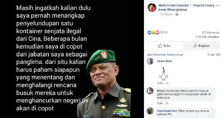 Benarkah Gatot Dicopot sebagai Panglima karena Gagalkan Penyelundupan Senjata Cina?