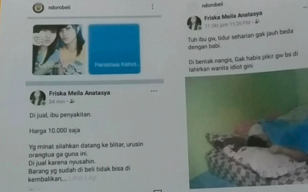 Anak Durhaka! Jual Ibu yang Sakit Lewat Facebook, Rp 10 Ribu