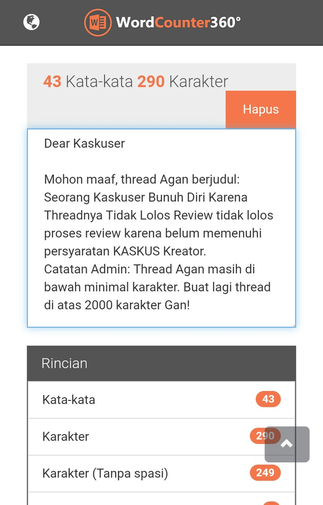 Tidak Lolos Review, Karakter Kurang, Minta Hapus Thread? Cengeng!