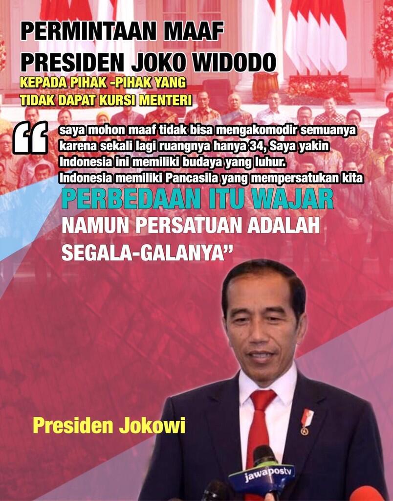 Presiden Jokowi Minta Maaf Tidak Bisa Akomodir Semua Usulan soal Menteri