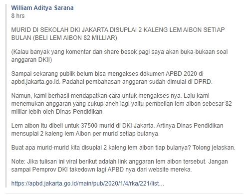Anggaran Lem Aibon Rp 82,8 Miliar Disdik DKI untuk Murid Dipertanyakan