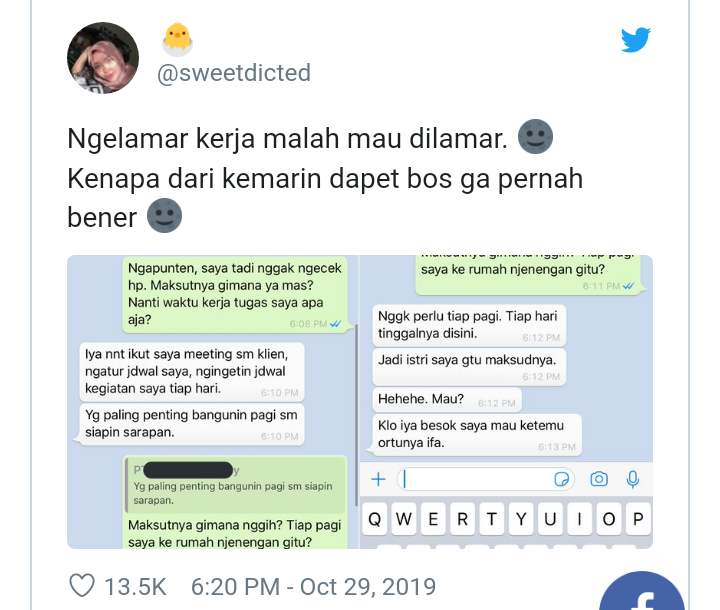 Gadis Surabaya Melamar Kerja Malah Diminta Jadi Istri Manajer, Viral di Twitter