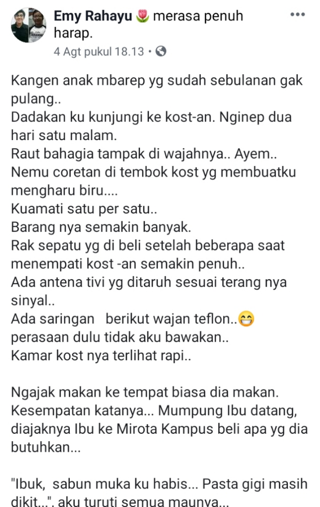 Viral Curhatan Sang Ibu Saat Main ke Kost Anaknya Mengharu Biru, ada Apa?