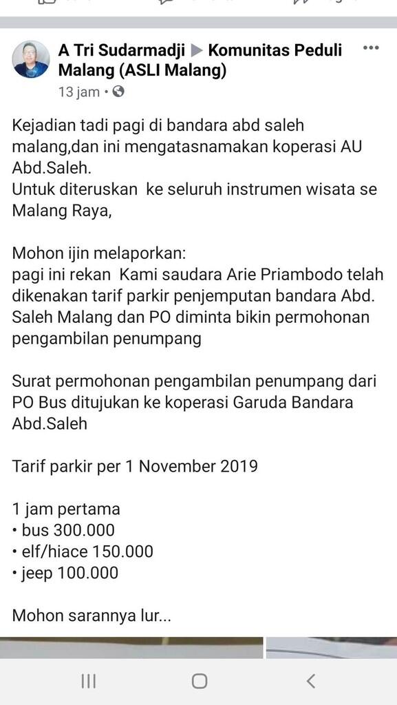 Viral Tarif Parkir Rp 300 Ribu di Bandara Abdulrachman Saleh Malang