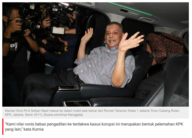 Vonis Bebas Sofyan Basir, ICW: Bukti Adanya Pelemahan KPK