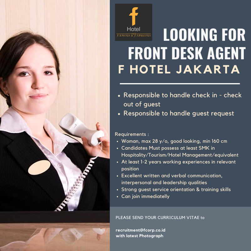 Lowongan Front Desk Agent F Hotel Jakarta Kaskus