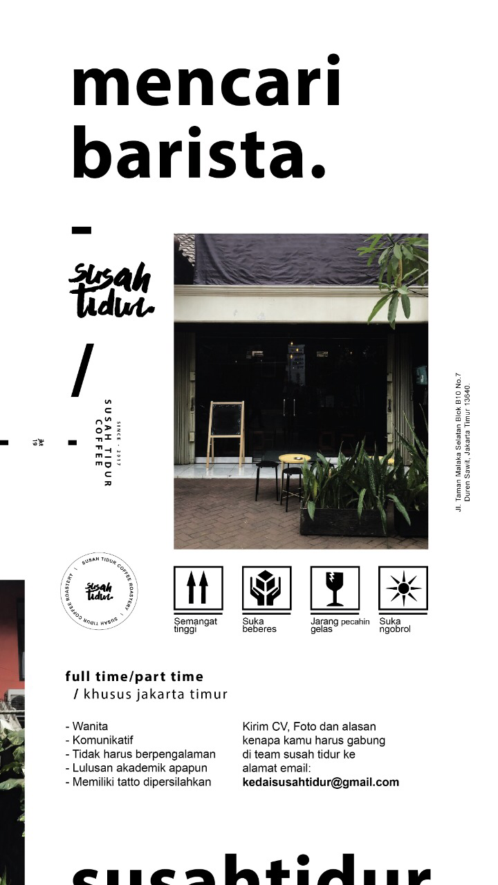 Lowongan Barista di Susah Tidur Coffee