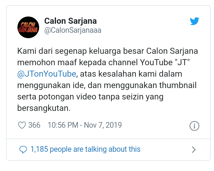 Seputar Calon Sarjana, Akun YouTube yang Kontennya Diduga Hasil Plagiat