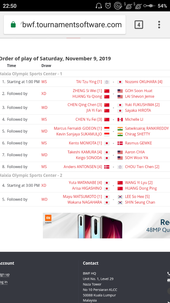 Jadwal Pertandingan Fuzhou China Open 2019