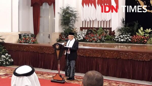 Ma'ruf Beri Sambutan Acara Maulid Nabi di Istana, Jokowi Mesem-Mesem