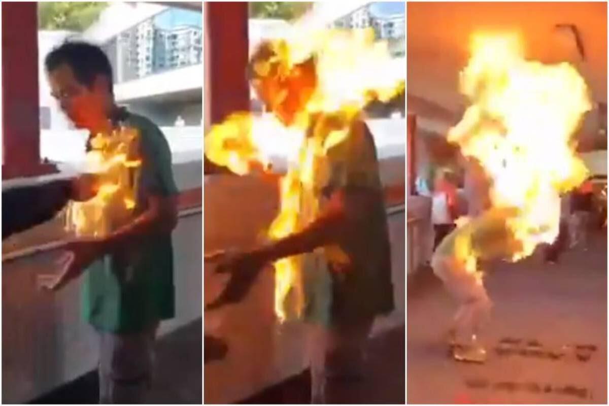 Hongkong Police Investigating Videos of Man Set Alight