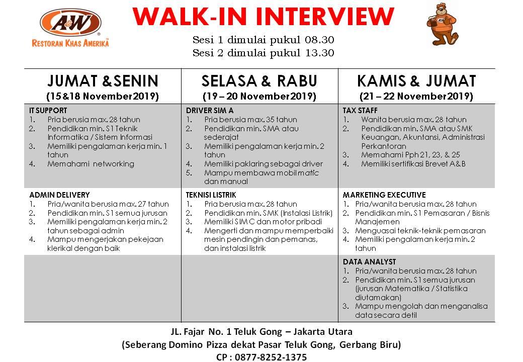 !!! PENTING !!! INFO WALK IN INTERVIEW DI A&amp;W RESTORAN INDONESIA