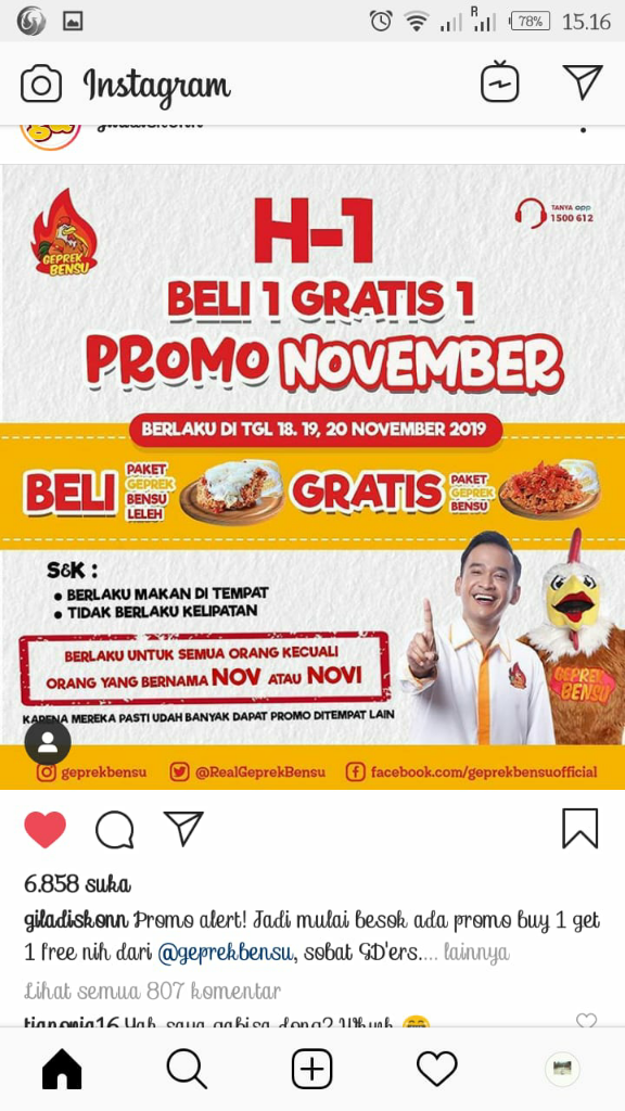 Bensu, Bikin Novi Patah Hati.