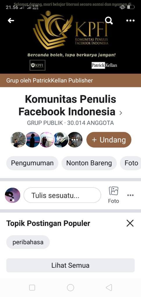 Komunitas Penulis Facebook Indonesia (KPFI) Grup Paling Inspiratif Seperfacebookan