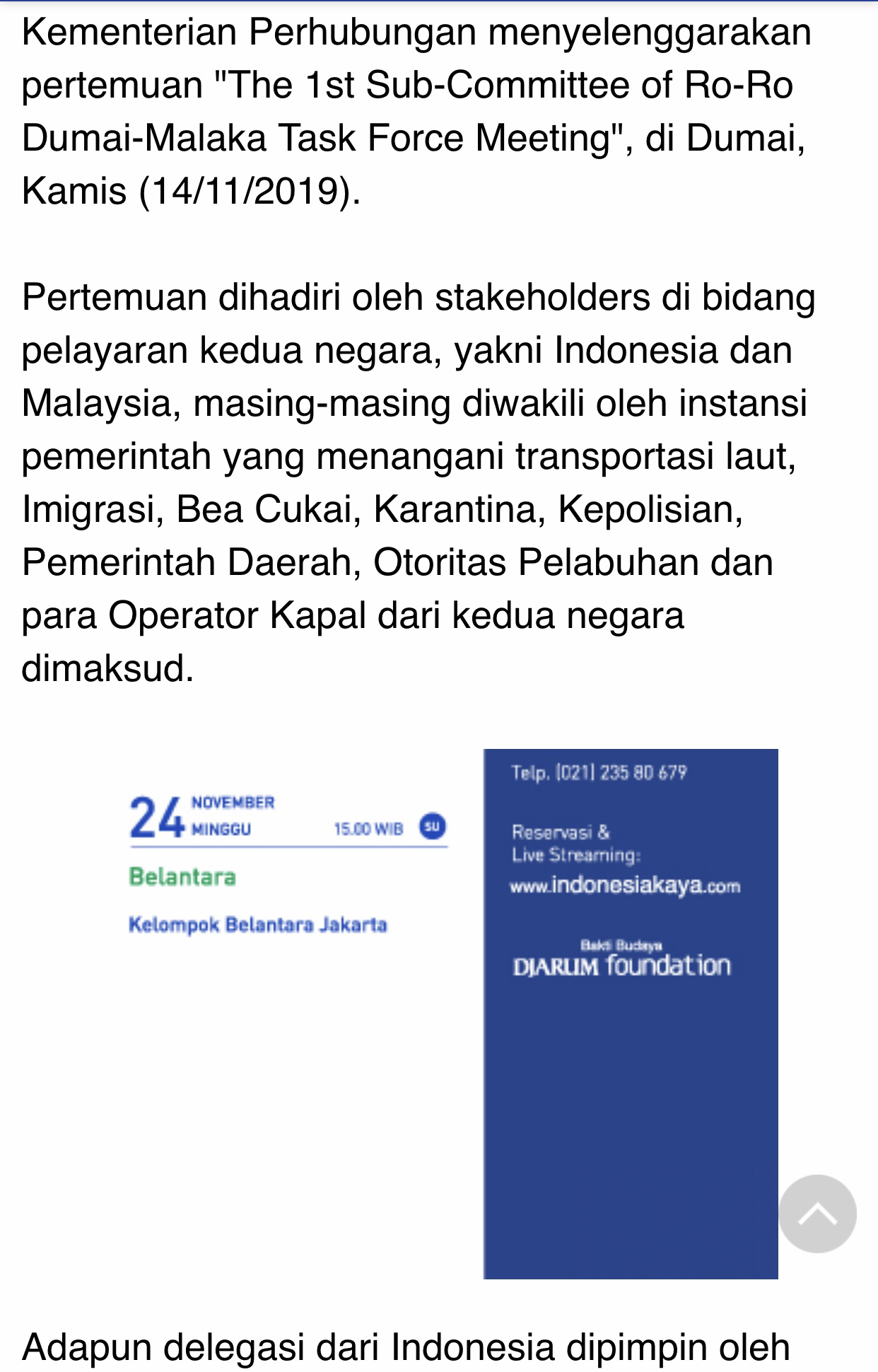 RI-Malaysia Bertemu Bahas Persiapan Pelayaran Ro-Ro Dumai-Malaka