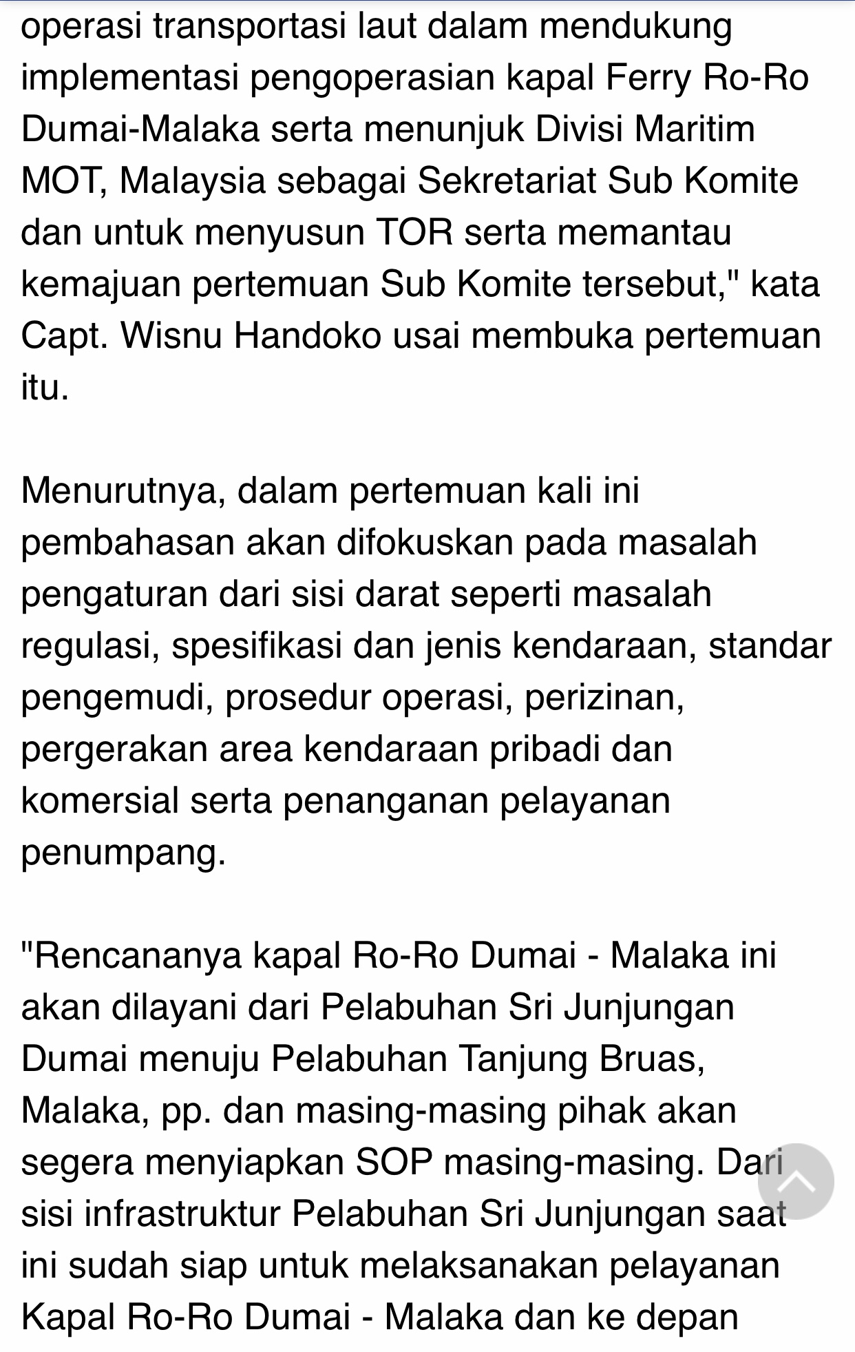 RI-Malaysia Bertemu Bahas Persiapan Pelayaran Ro-Ro Dumai-Malaka