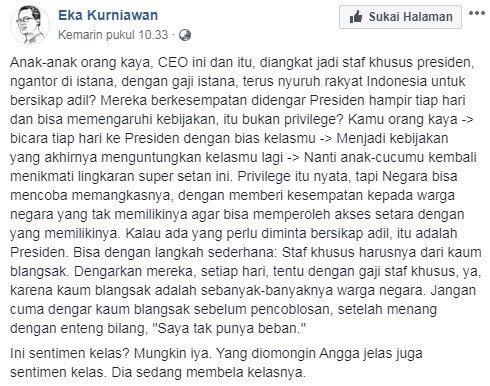 Staf Khusus Presiden Harusnya Dari Kaum Blangsak