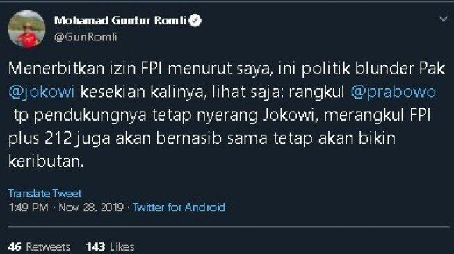 Penerbitan Izin FPI Disebut Politik Blunder Presiden Jokowi