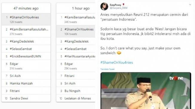 Anies Baswedan Ikut Reuni 212, Tagar #ShameOnYou4nies Menggema