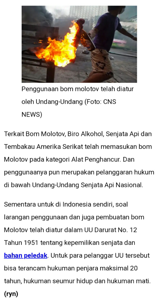 Apa Sih Bom Molotov Itu, Dan Bagaimana Sejarahnya?