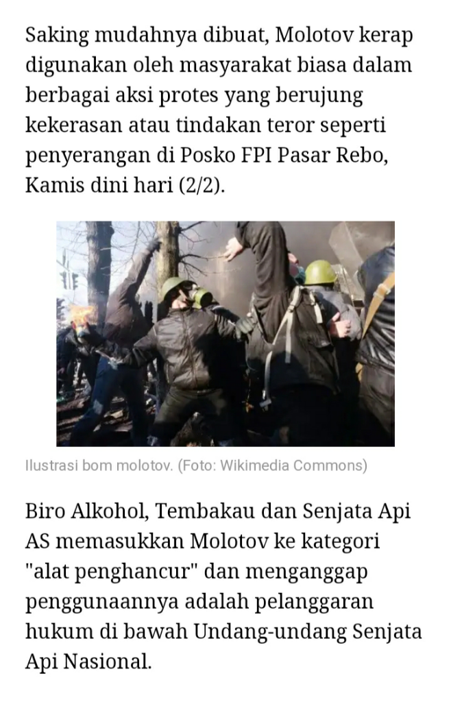 Apa Sih Bom Molotov Itu, Dan Bagaimana Sejarahnya?