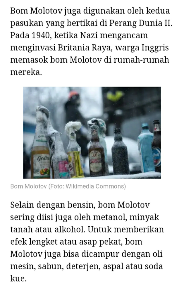 Apa Sih Bom Molotov Itu, Dan Bagaimana Sejarahnya?
