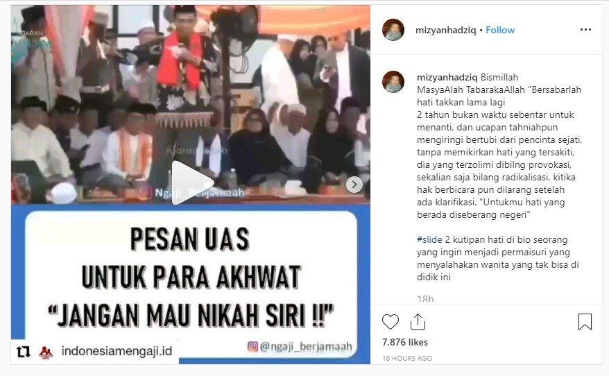 Unggah Ceramah Nikah Siri, Eks Istri Beri Sinyal UAS Menikah Lagi?