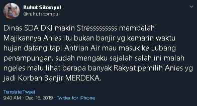 Soal Jakarta Banjir, Ruhut: Dinas SDA DKI Makin Stres Bela Majikannya