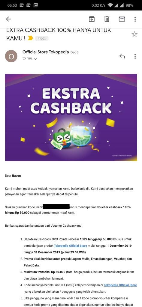 Tokopedia mengambil kembali Voucher Permohonan maaf yang diberikan kepada pembeli