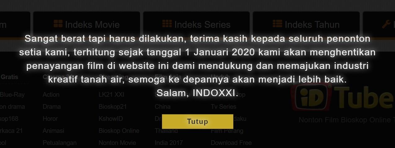 IndoXXI Tutup 1 Januari 2020