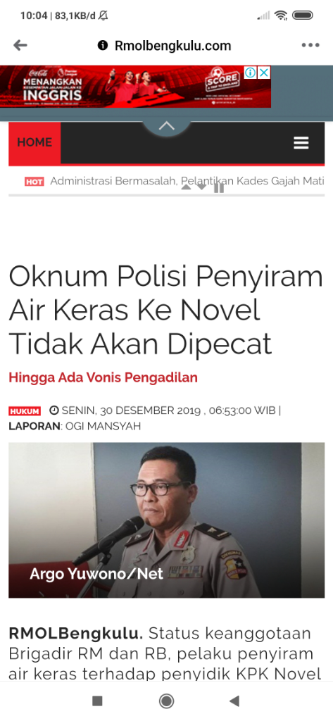 

Oknum Polisi Penyiram Air Keras Ke Novel Tidak Akan Dipecat