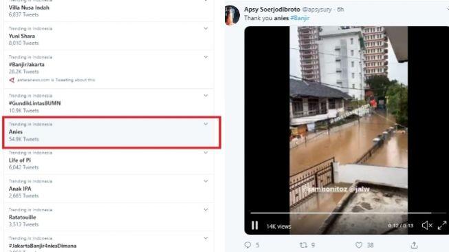 Anies Jadi Trending Topik, Ramai Ucapan Terima Kasih Soal Banjir