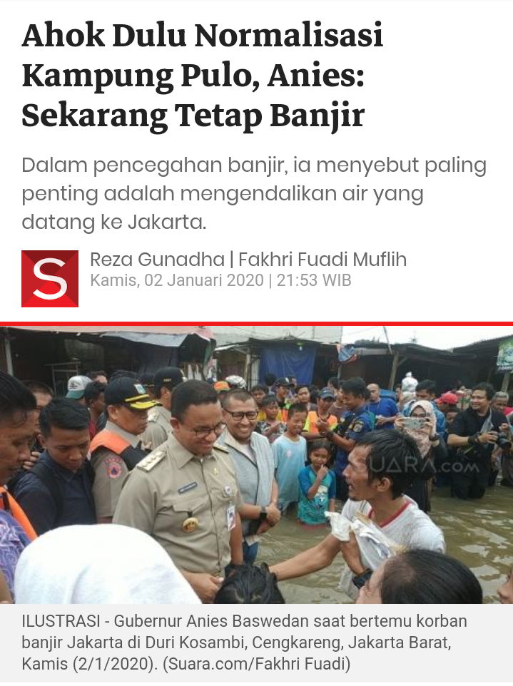 Ahok Dulu Normalisasi Kampung Pulo, Anies: Sekarang Tetap Banjir