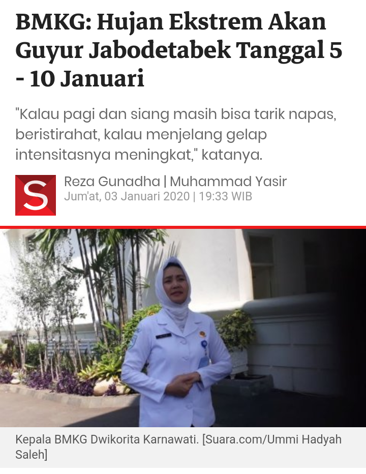 BMKG: Hujan Ekstrem Akan Guyur Jabodetabek Tanggal 5 - 10 Januari