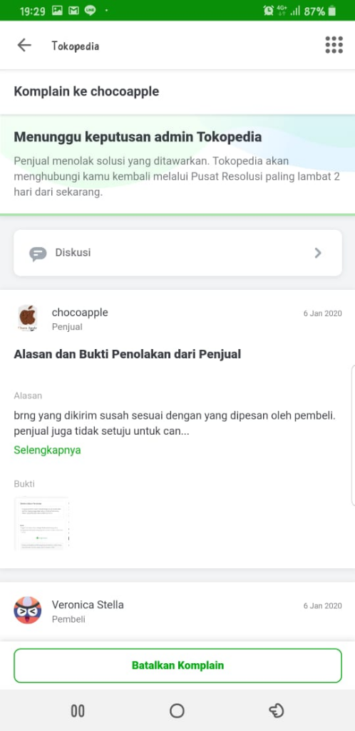 Sikap AROGANSI Sellee tokopedia CHOCOAPPLE dan Pusat Solusi Tokopedia 