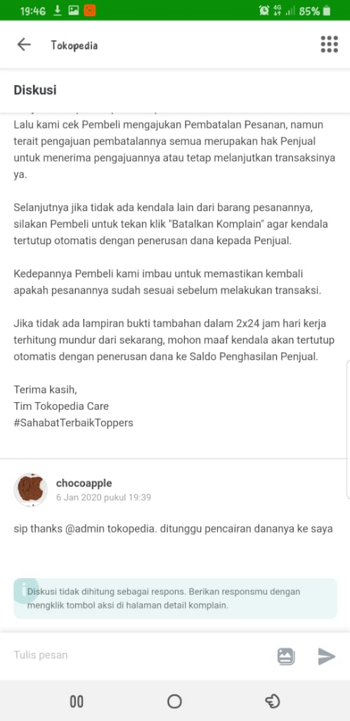 Sikap AROGANSI Sellee tokopedia CHOCOAPPLE dan Pusat Solusi Tokopedia 