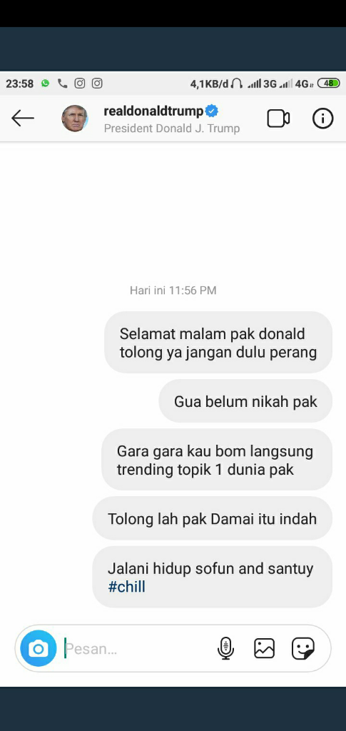 10 DM Terngakak Netizen +62 yang Menyerbu IG Trump Karena Takut Perang Dunia 3